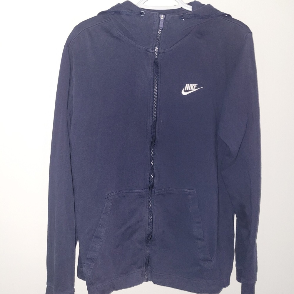 Y2K Nike Long Sleeve Full Zip Jacket Hoodie Men's Size Large Blue Pockets